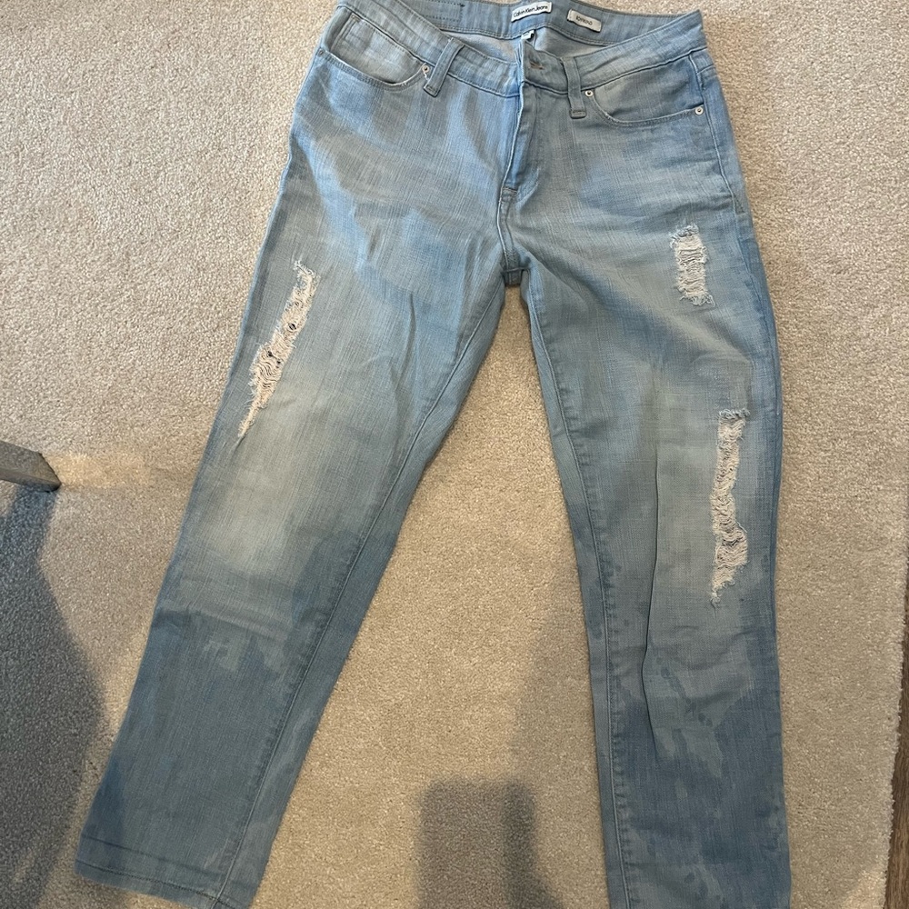Calvin Klein Blue boyfriend Jeans with Vintage Distressing